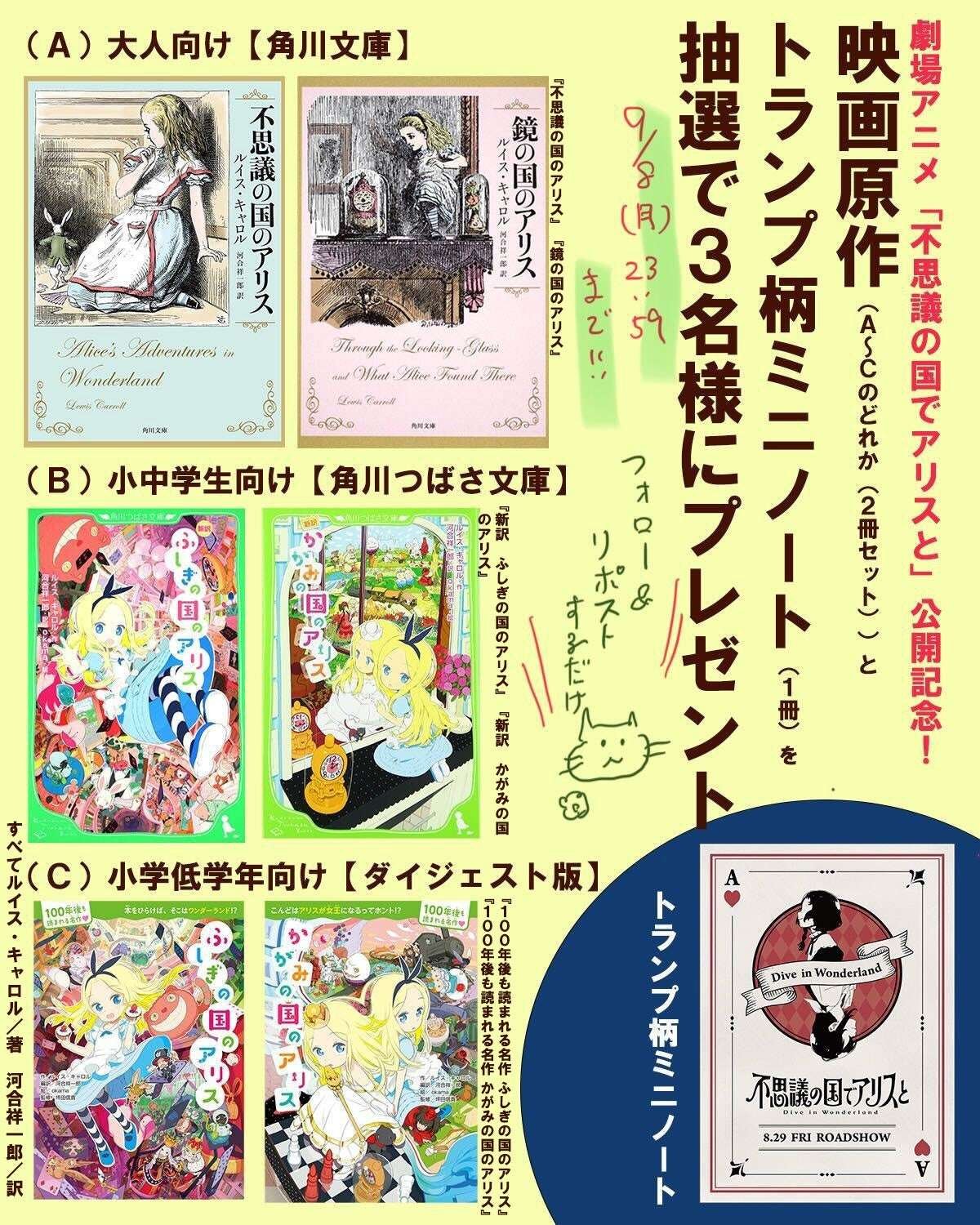 To celebrate the release of the animated film “Alice in Wonderland,” we’re giving away two copies of the original novels, one each of “Alice in Wonderland” and “Through the Looking Glass,” as well as a mini-notebook with a playing card design, to thr