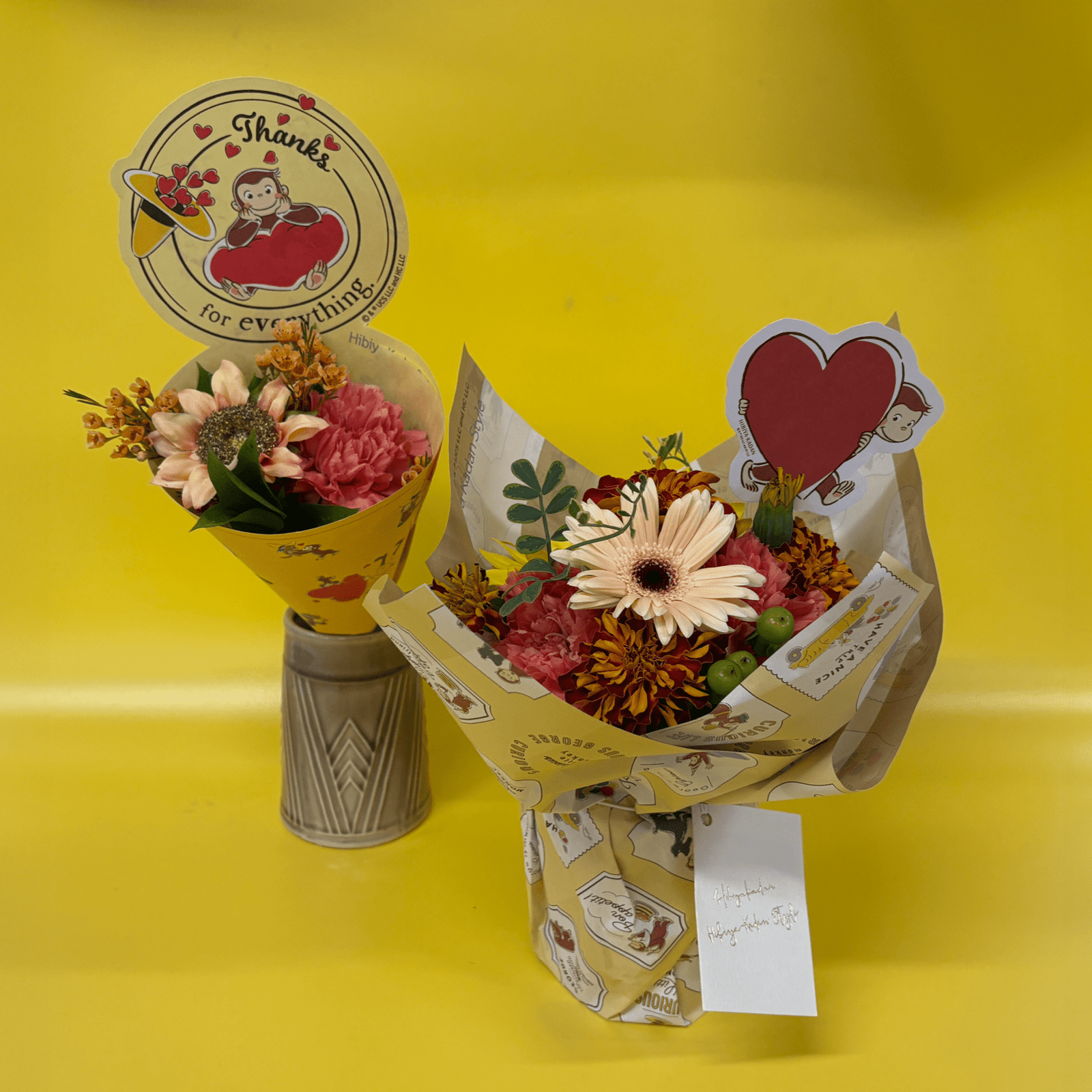Curious George appears as a bouquet of flowers! Hibiya Kadan will be selling “Curious George” flower gifts in stores nationwide for a limited time and in limited quantities.